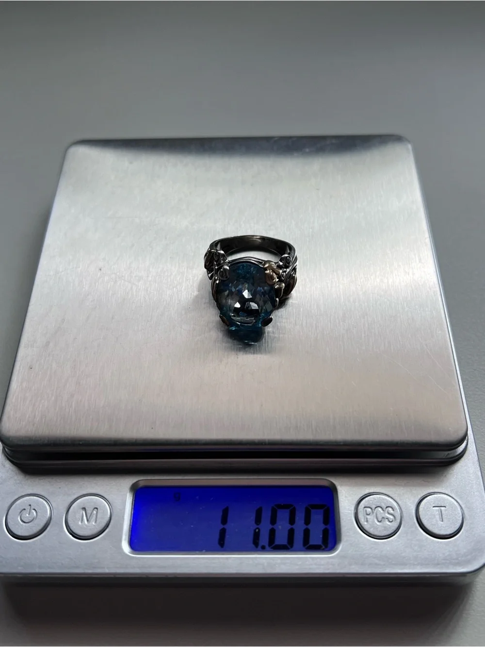 Barbara Bixby 925 Sterling Silver 18K Gold Blue Topaz Statement Ring Size 8